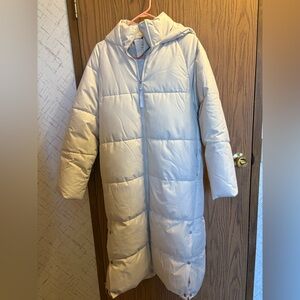 Long Hooded Puffer Coat in Cream